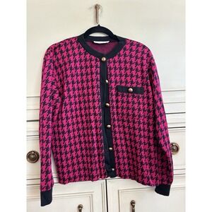 Cathy Daniels Vintage 1980s Black Pink Geometric Button Up Cardigan‎ Medium